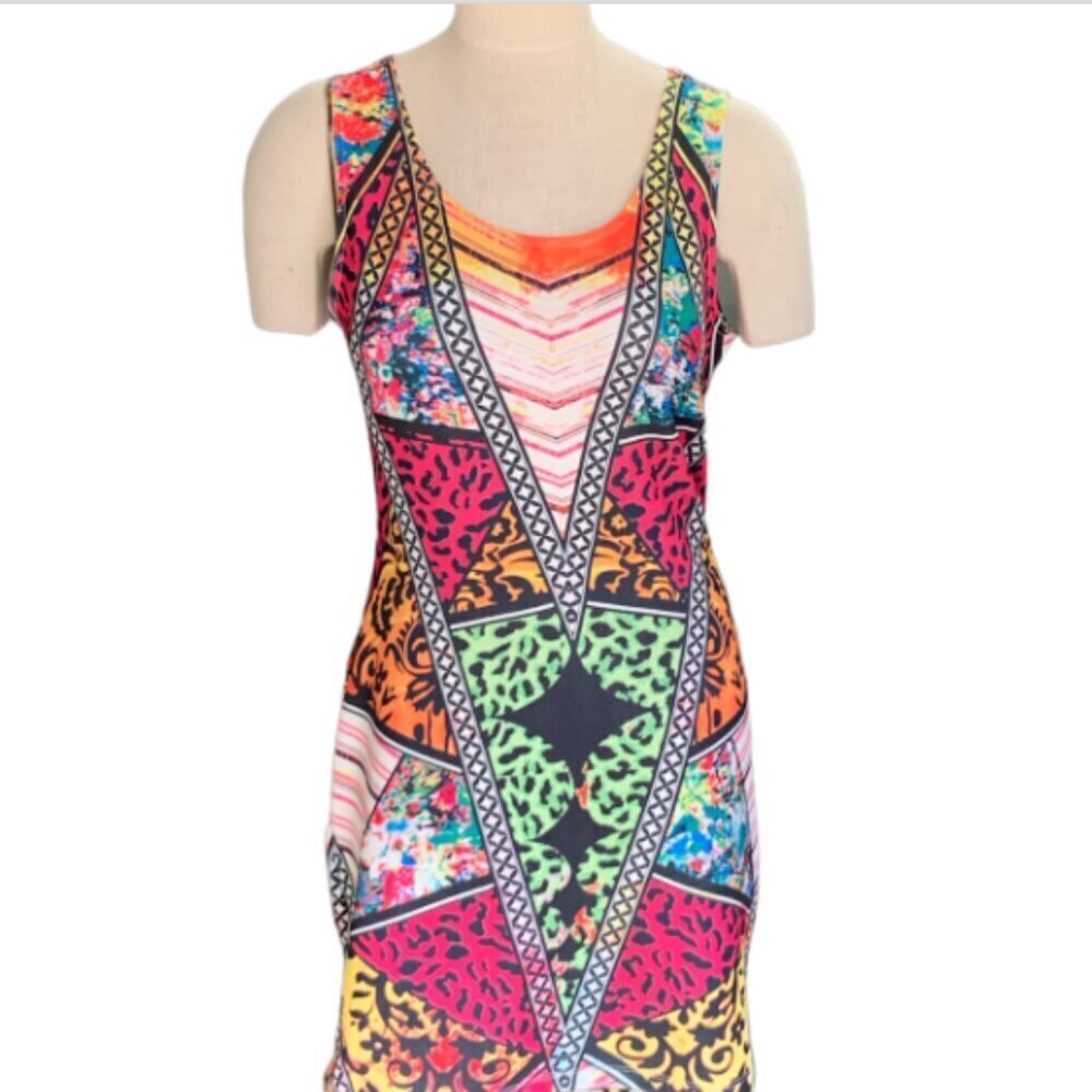 I Joah Contemporary Colorful Mixed Pattern‎ Tank Dress Sz L #80i